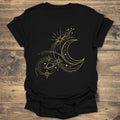 Golden Orbit Swirling Crescent Moon and Saturn T-shirt product image 1