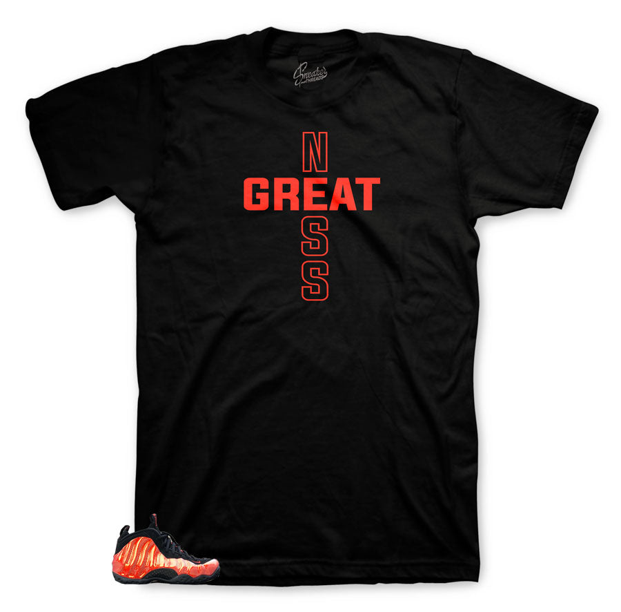 Foamposite Habanero Red Greatness Cross Shirt