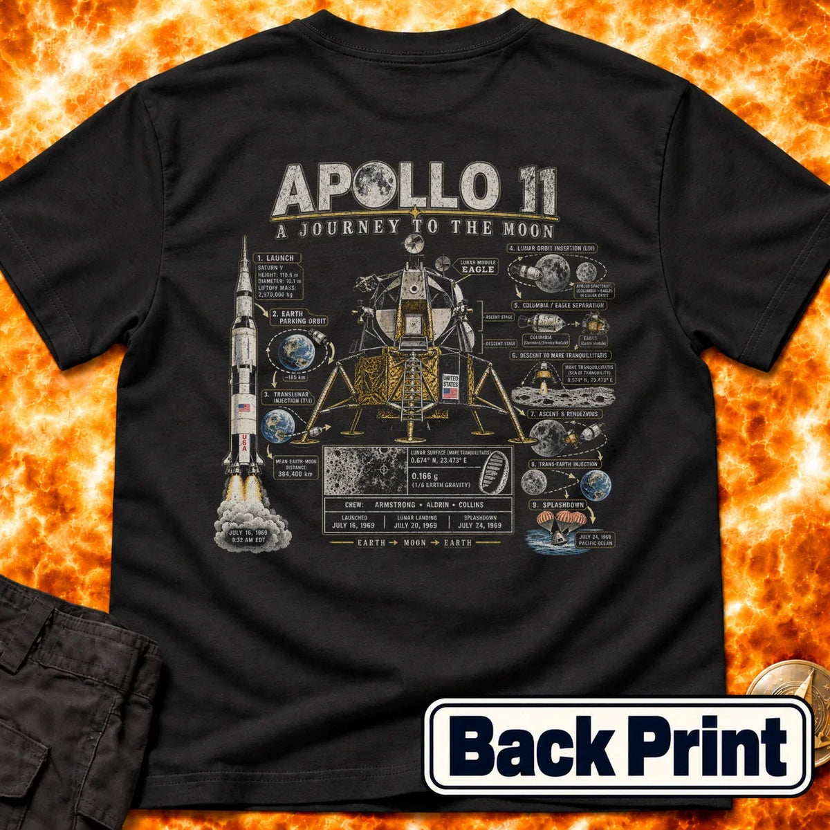 Apollo 11 Infographic Back Print T-Shirt product image 7