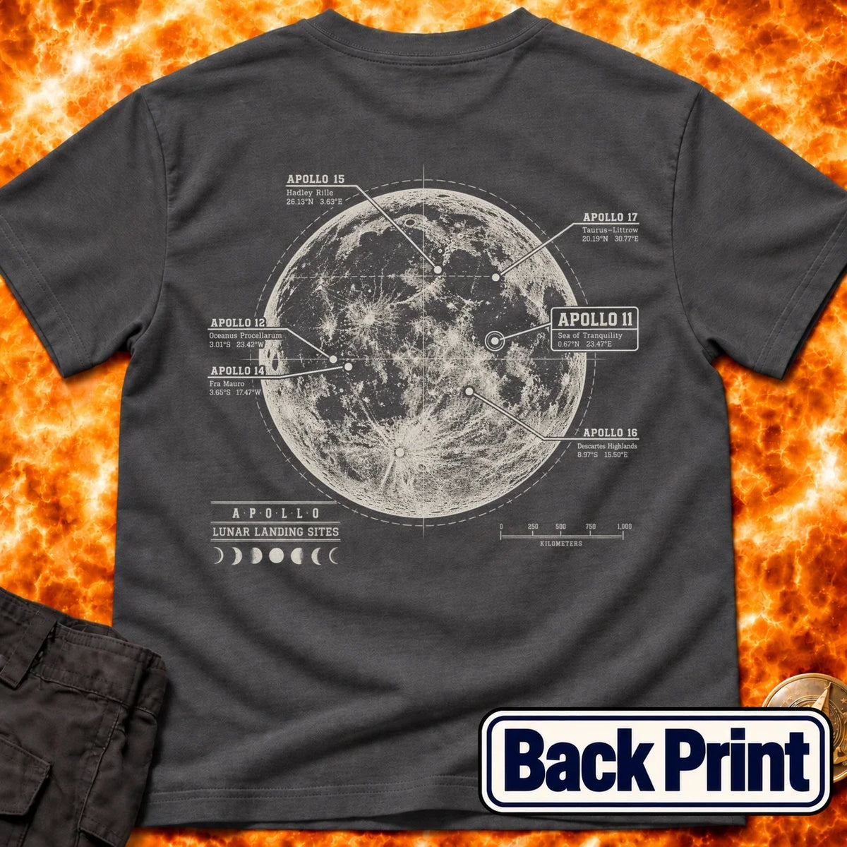 Apollo Landing Sites Back Print T-Shirt product image 6