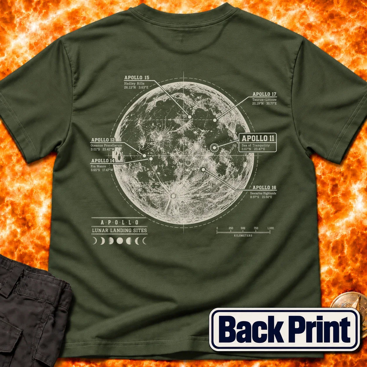 Apollo Landing Sites Back Print T-Shirt product image 1