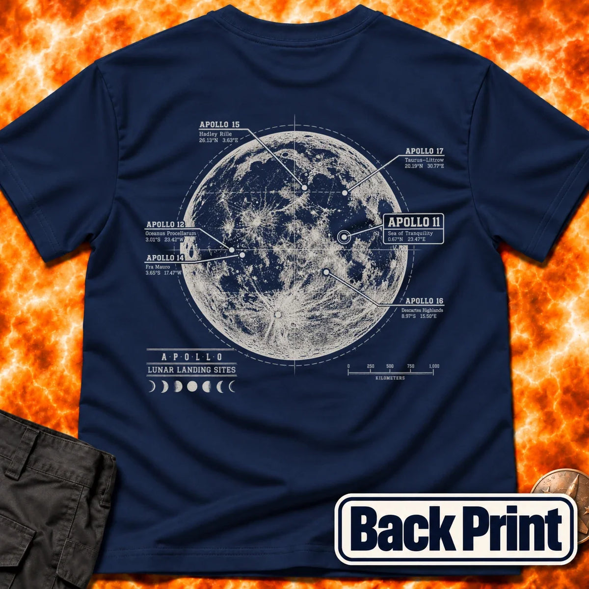Apollo Landing Sites Back Print T-Shirt product image 3