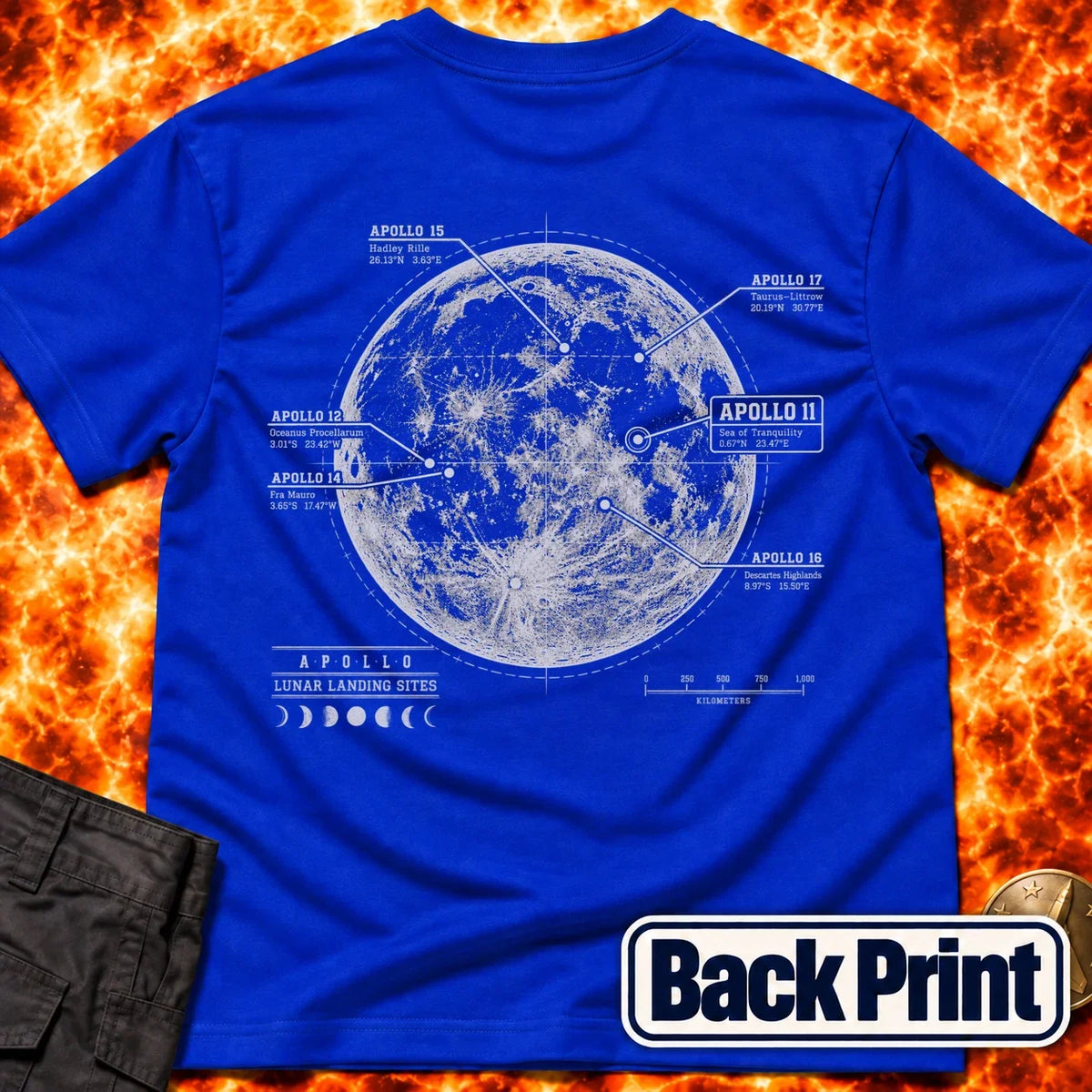 Apollo Landing Sites Back Print T-Shirt product image 4