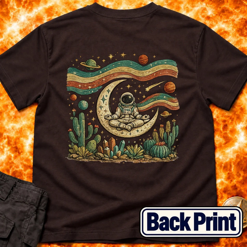 Astronaut Yoga Western Folk Art Back Print T-Shirt product image 1
