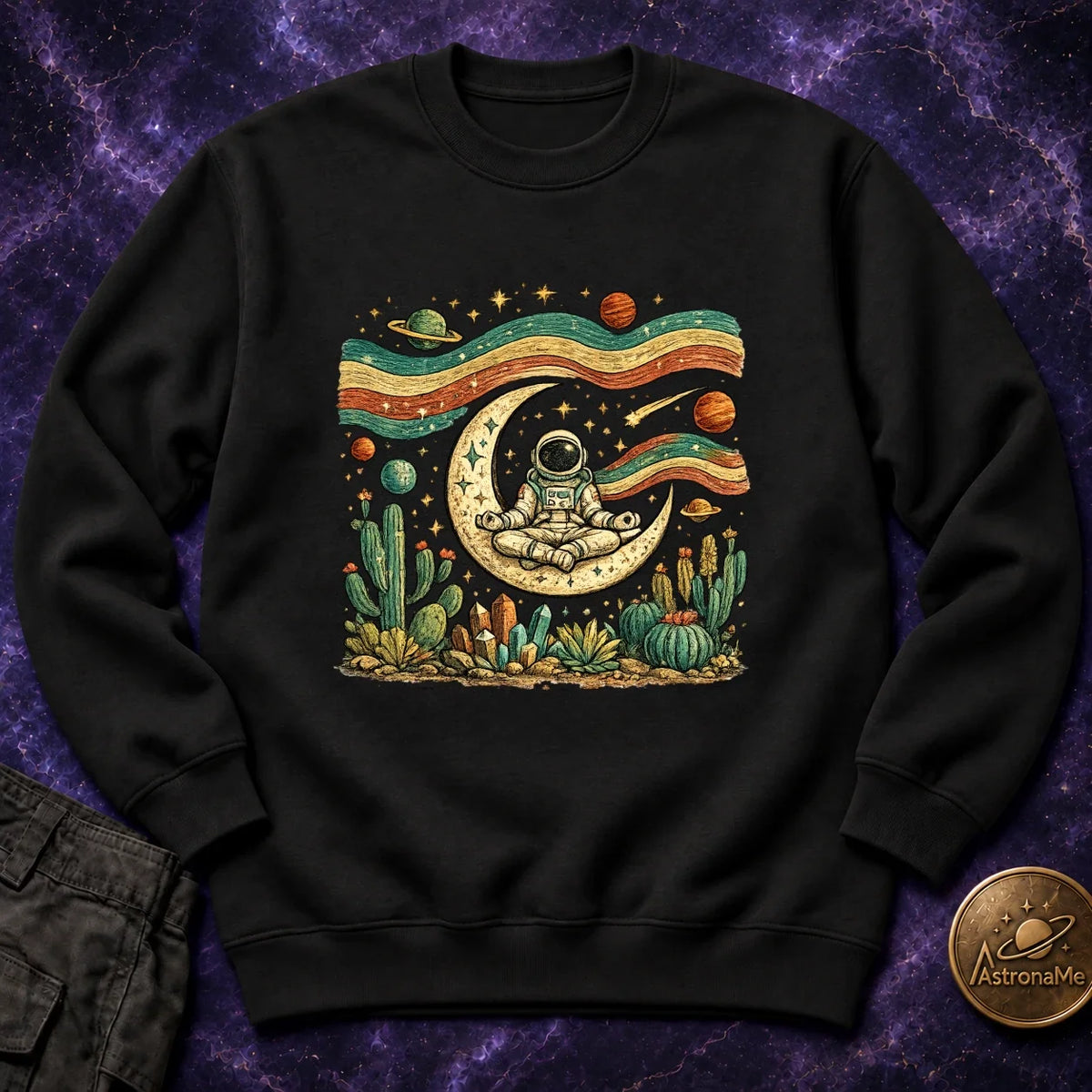 Astronaut Yoga Western Folk Art Crewneck Sweatshirt product image 6