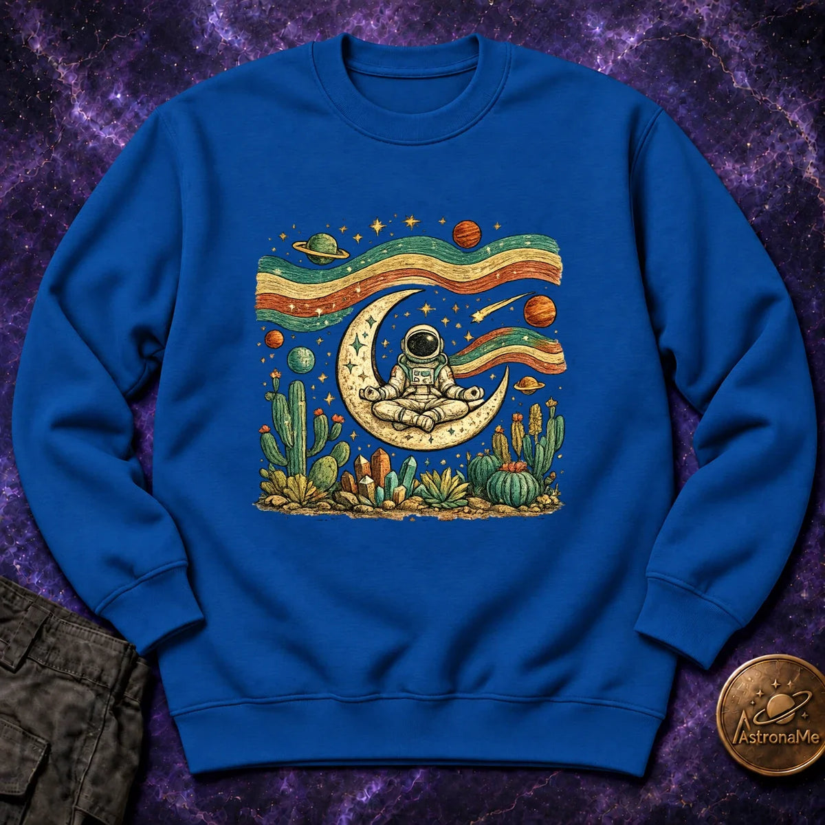 Astronaut Yoga Western Folk Art Crewneck Sweatshirt product image 4