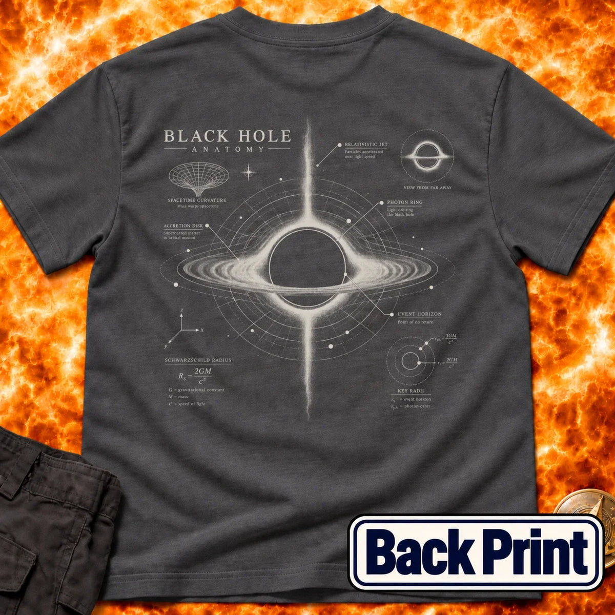 Black Hole Anatomy Back Print T-Shirt