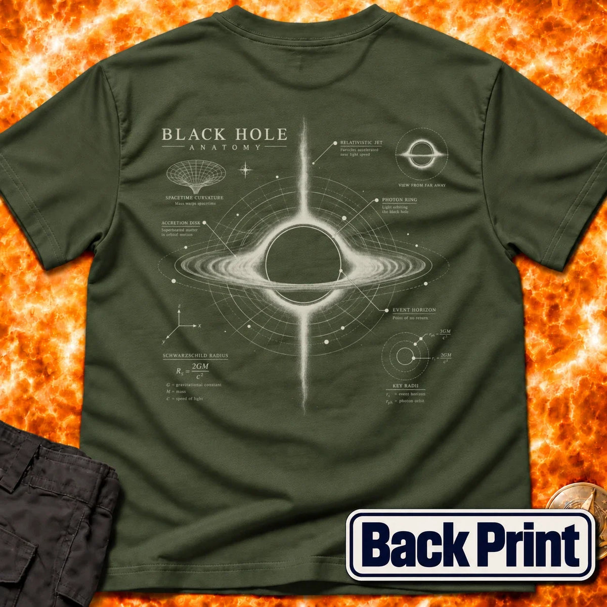 Black Hole Anatomy Back Print T-Shirt