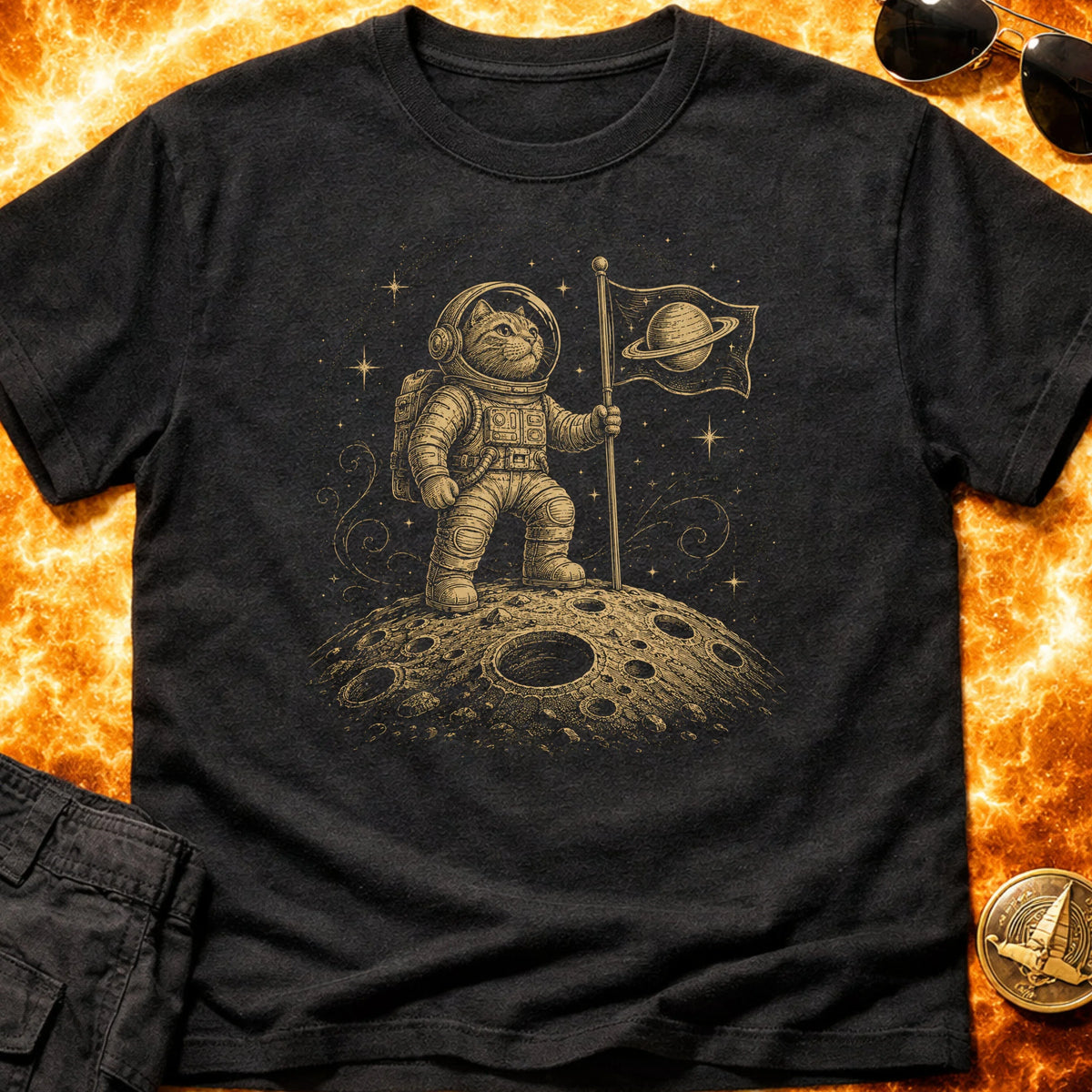 Catstronaut Flag Plant T-Shirt product image 1