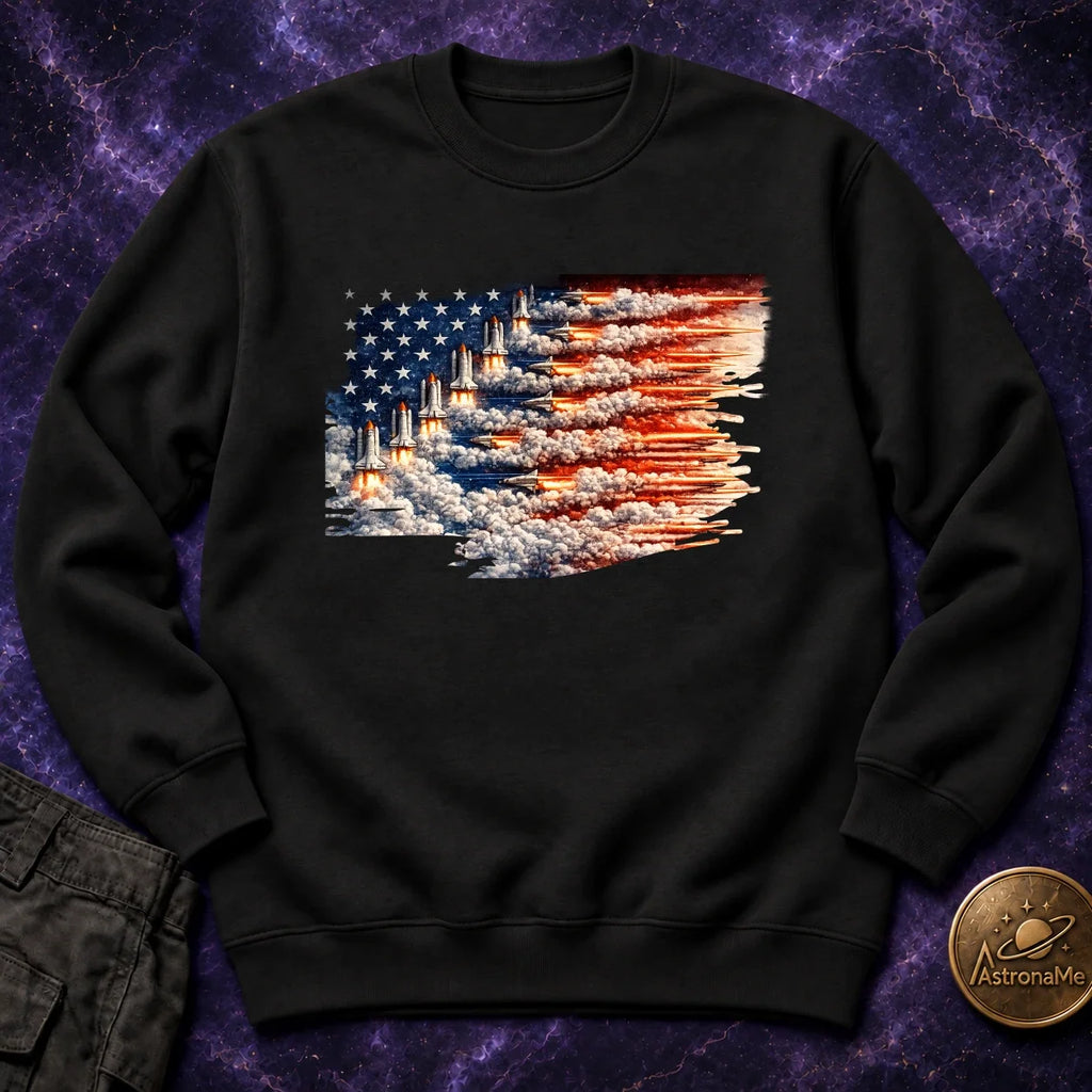 Distressed US Flag Rockets Crewneck Sweatshirt product image 3