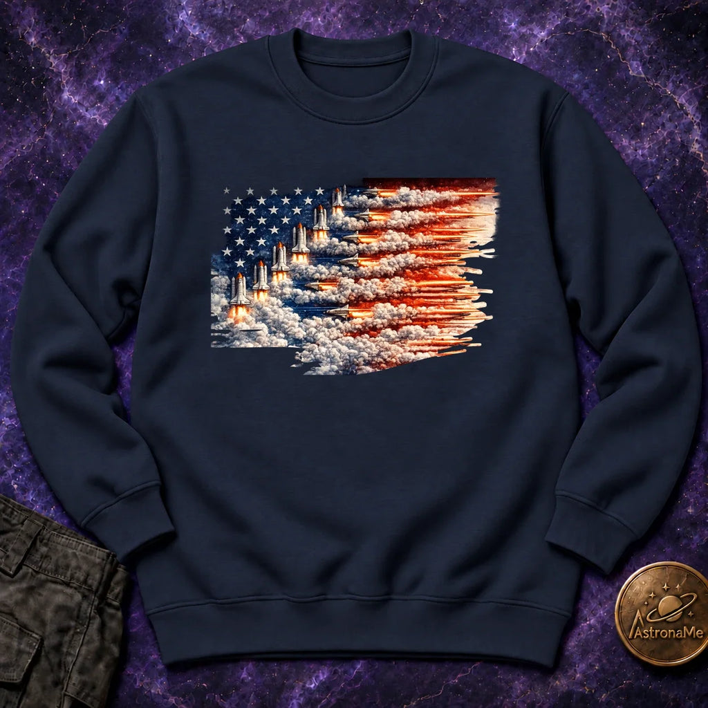 Distressed US Flag Rockets Crewneck Sweatshirt product image 1