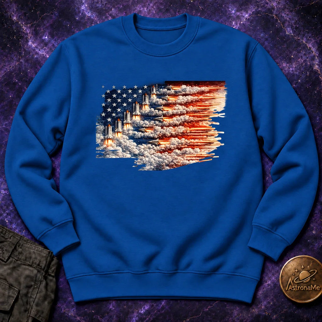 Distressed US Flag Rockets Crewneck Sweatshirt product image 5