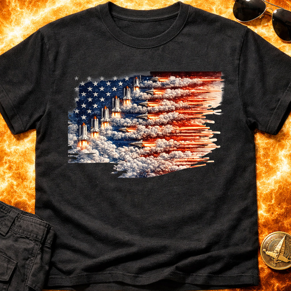 Distressed US Flag Rockets T-Shirt product image 1