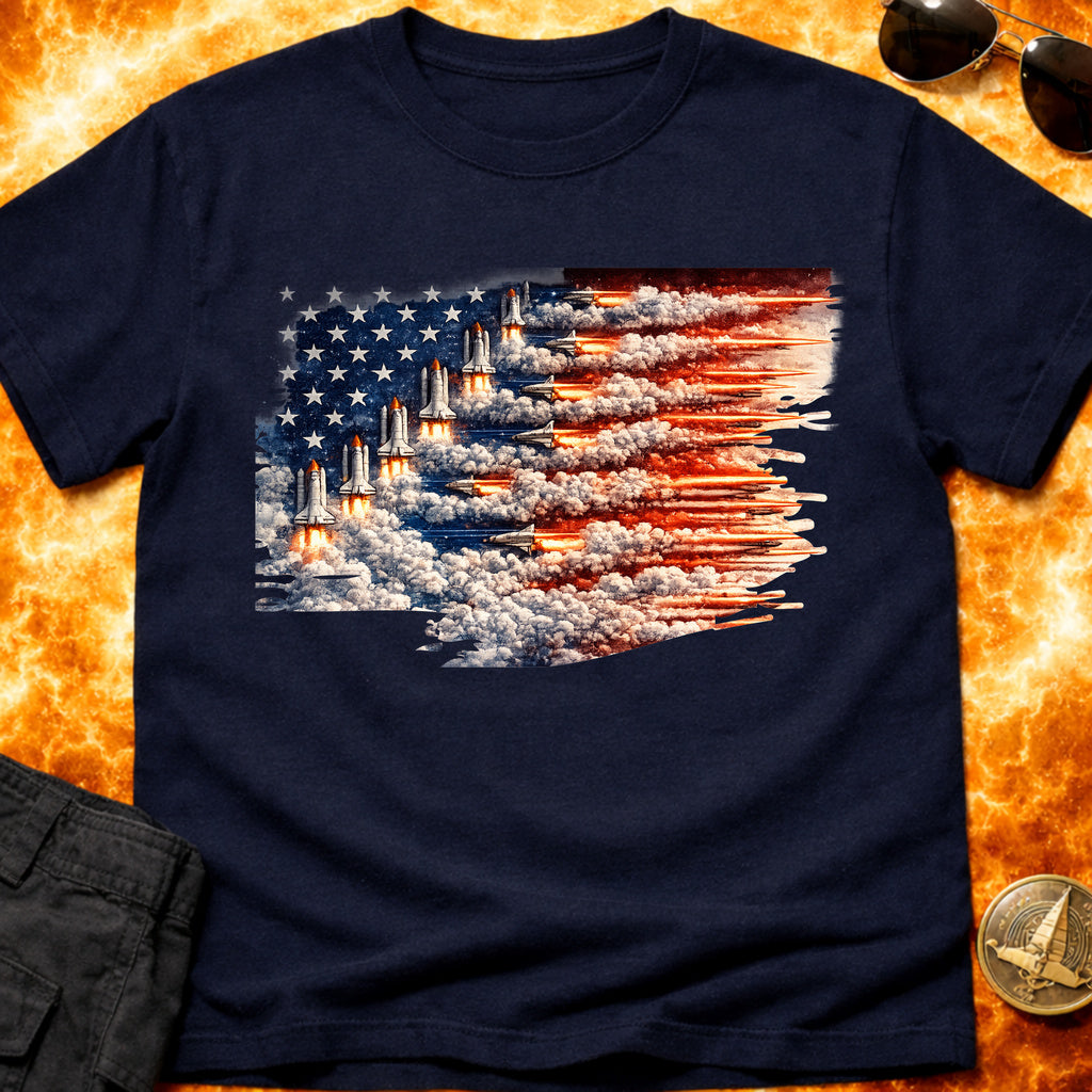 Distressed US Flag Rockets T-Shirt product image 2