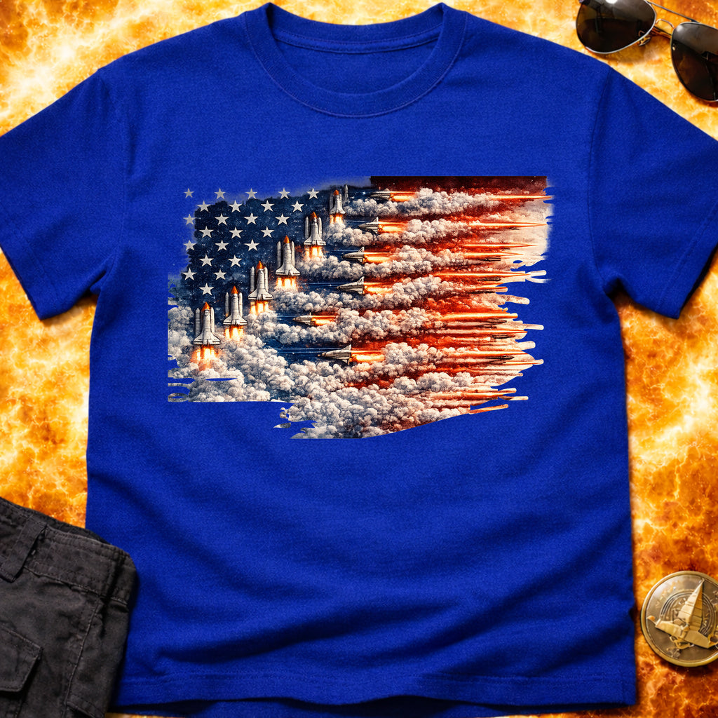 Distressed US Flag Rockets T-Shirt product image 3