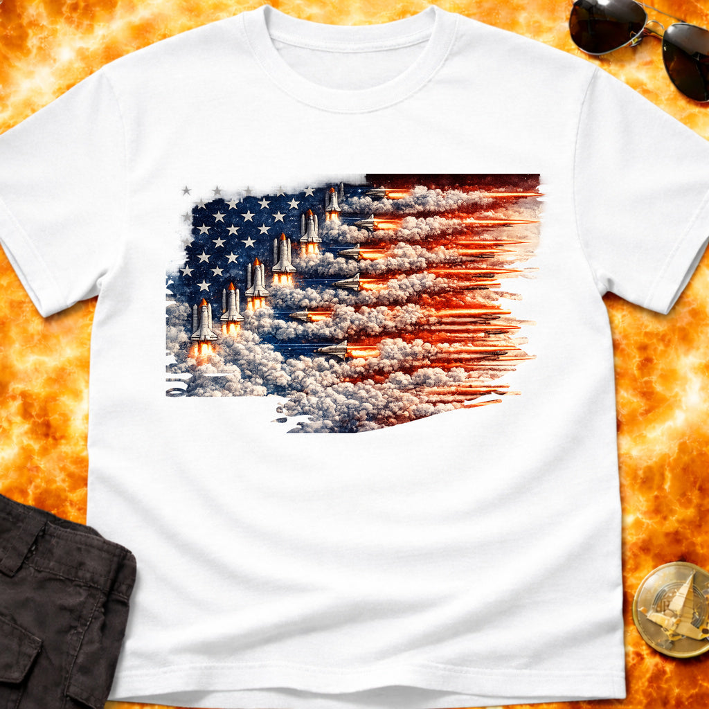 Distressed US Flag Rockets T-Shirt product image 4