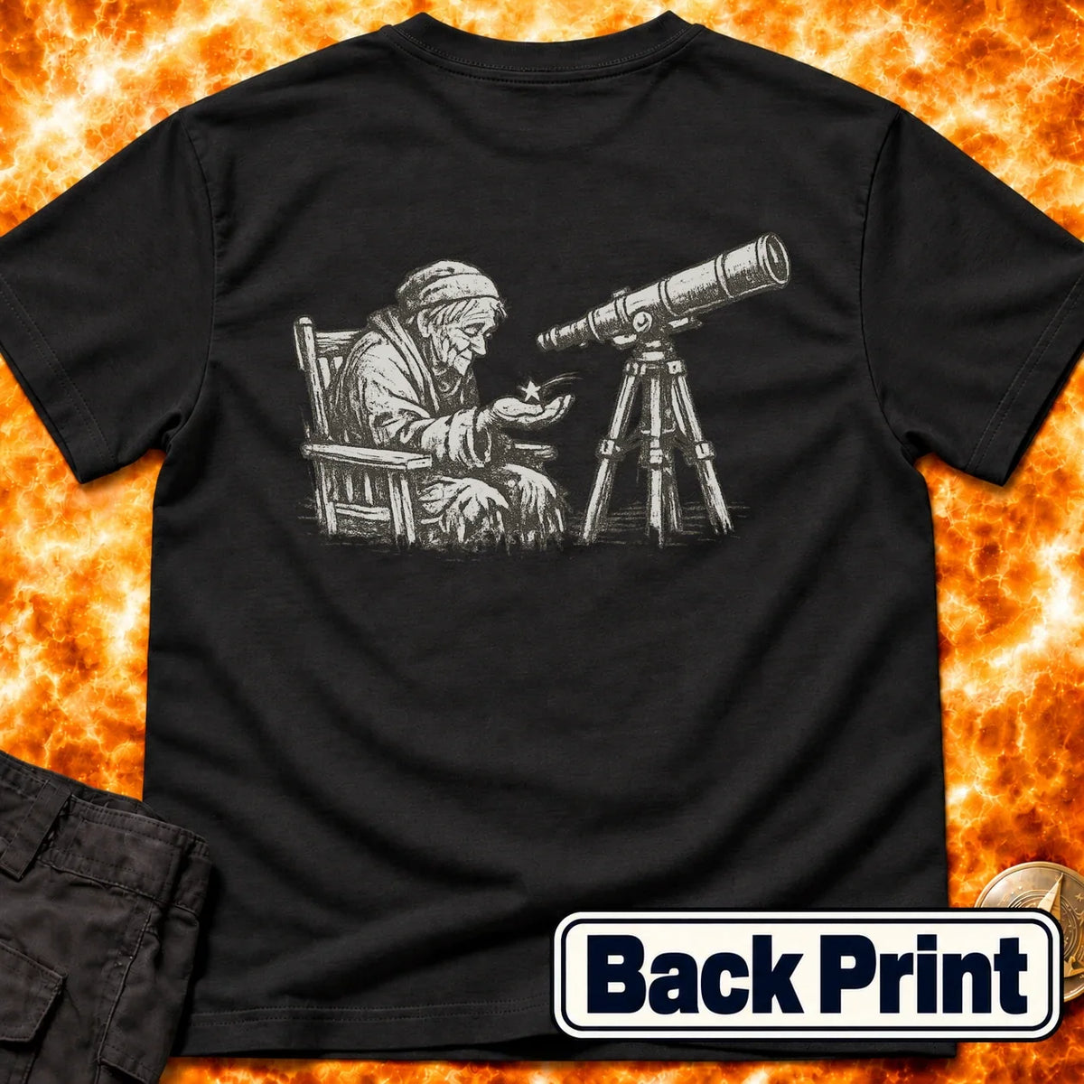Elderly Stargazer Back Print T-Shirt product image 4