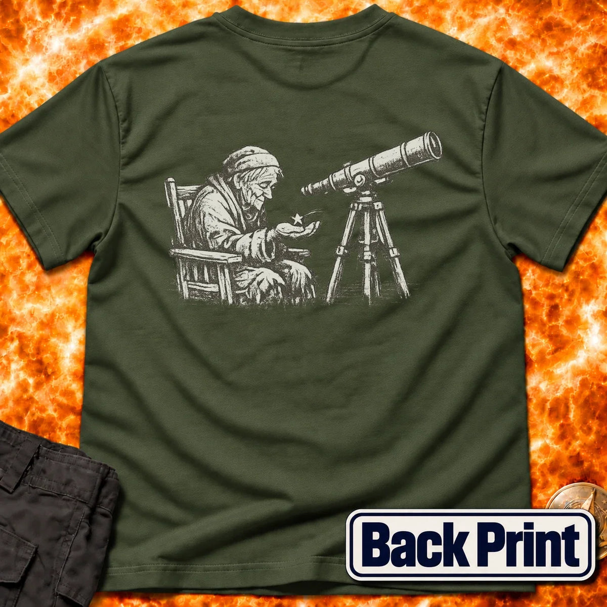 Elderly Stargazer Back Print T-Shirt product image 1