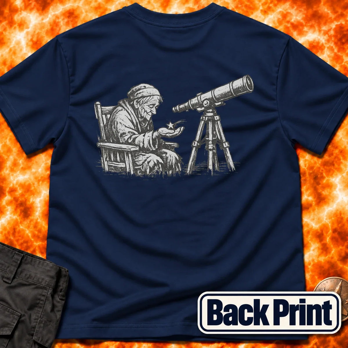 Elderly Stargazer Back Print T-Shirt product image 3