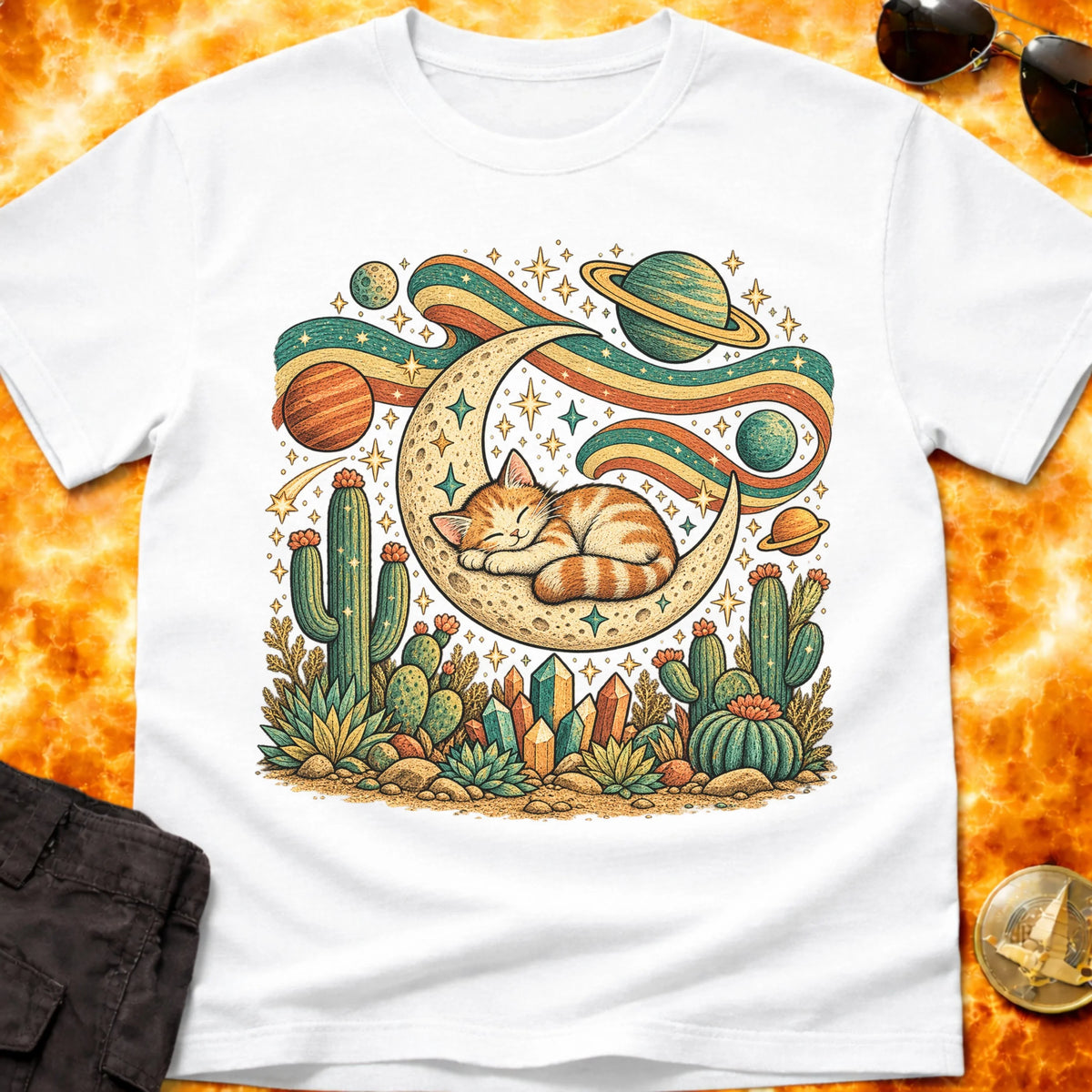 Folk Moon Cat T-Shirt product image 7