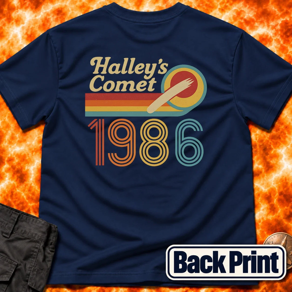 Halleys Comet Retro 1986 Back Print T-Shirt product image 1