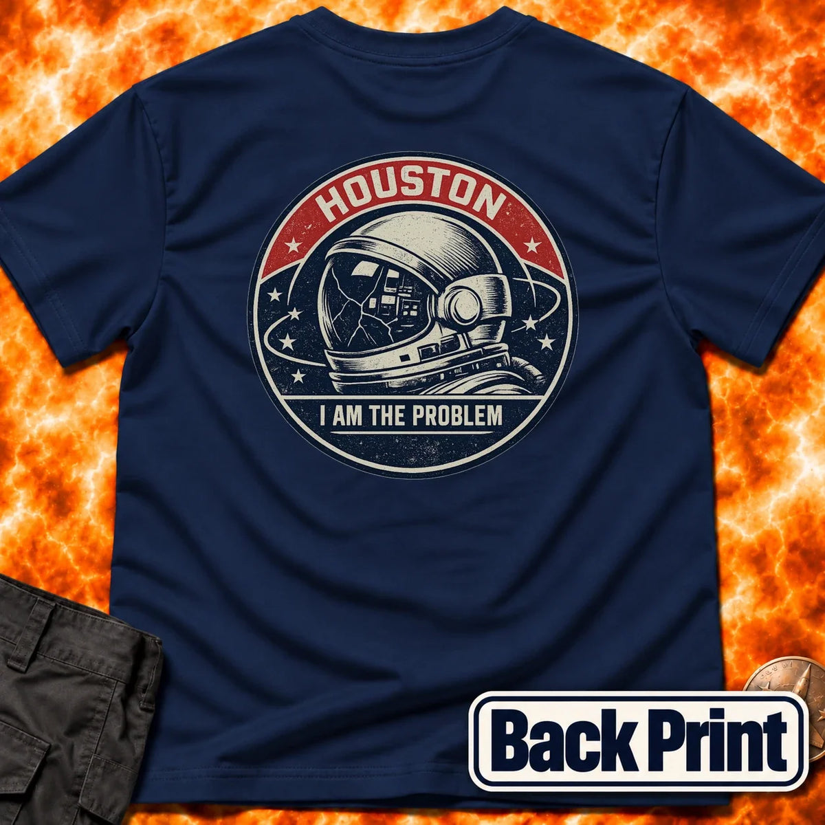 Houston Problem Vintage Mission Patch Back Print T-Shirt product image 3