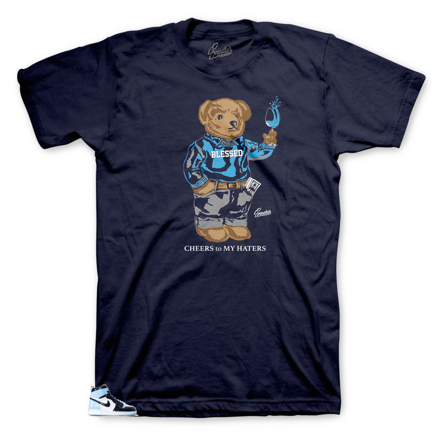 Retro 1 Uni Blue Patent Cheers Bear Shirt