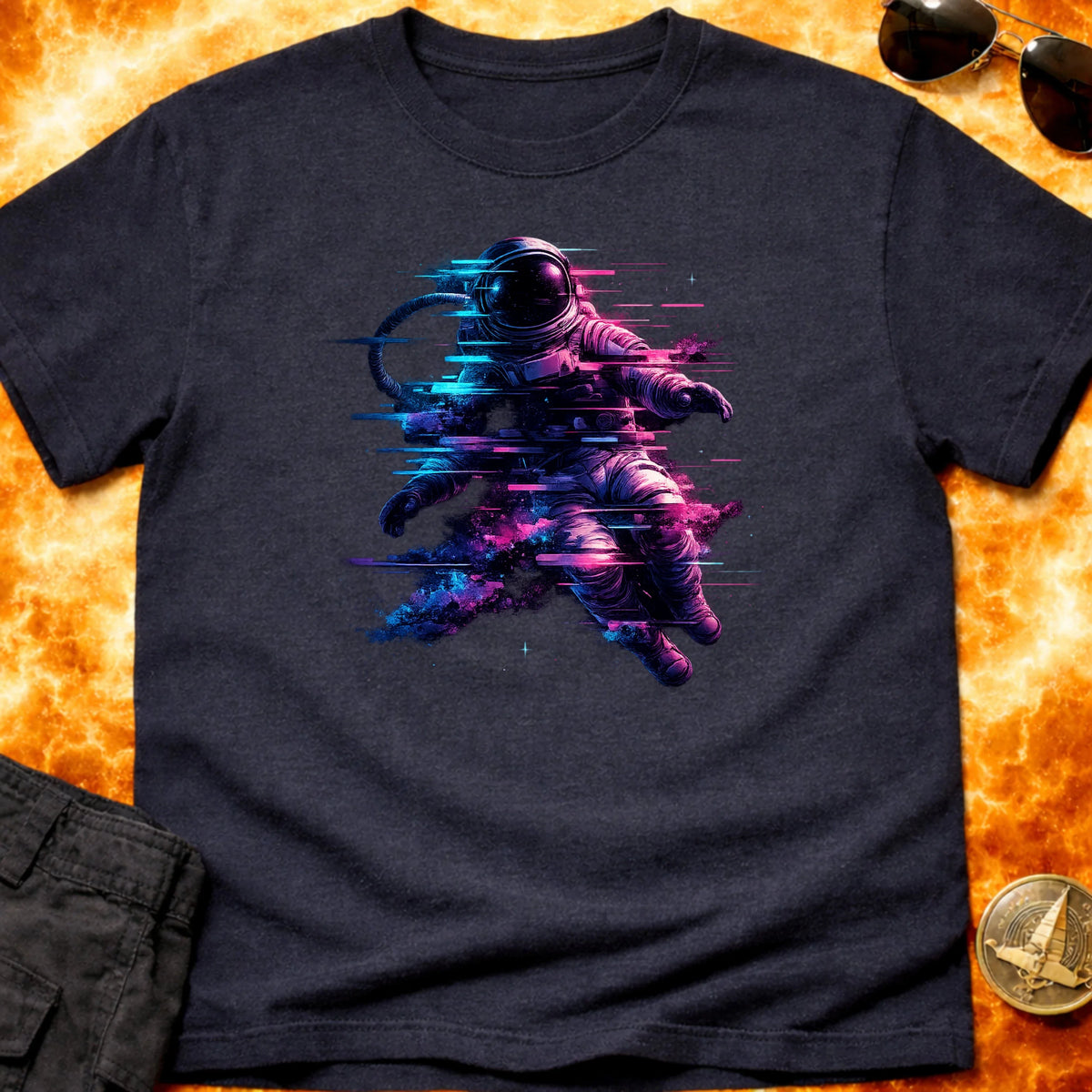 Neon Glitch Astronaut T-Shirt product image 4
