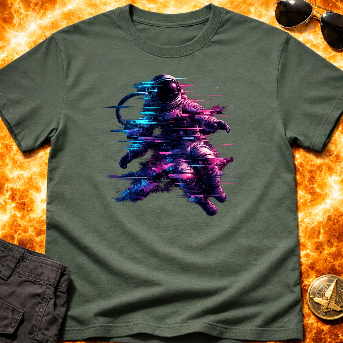 Neon Glitch Astronaut T-Shirt product image 3