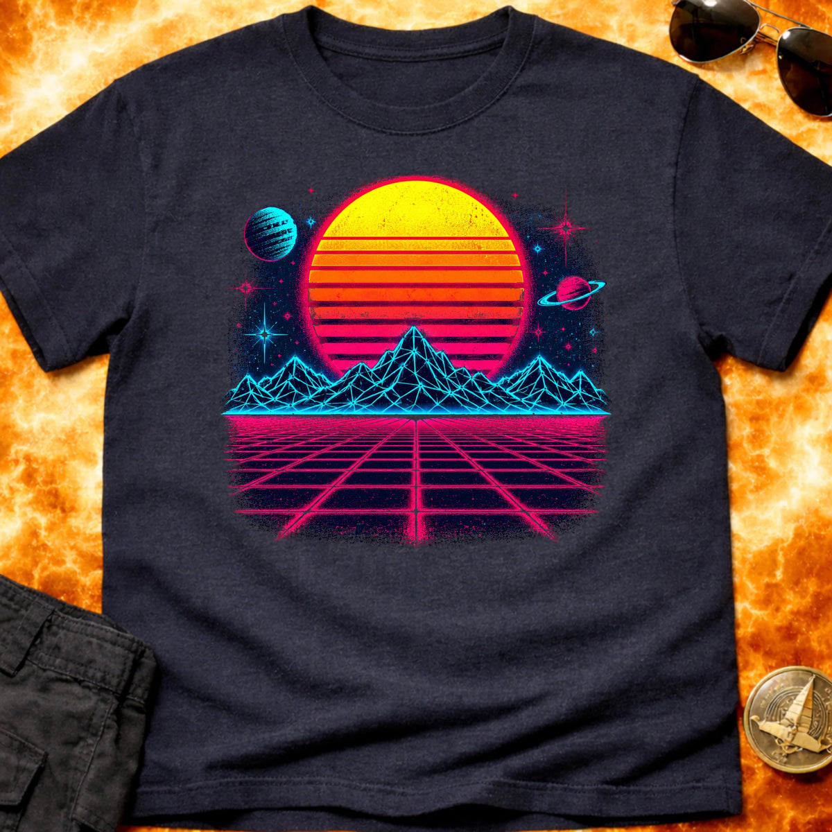 Neon RetroWave Sunset T-Shirt product image 5