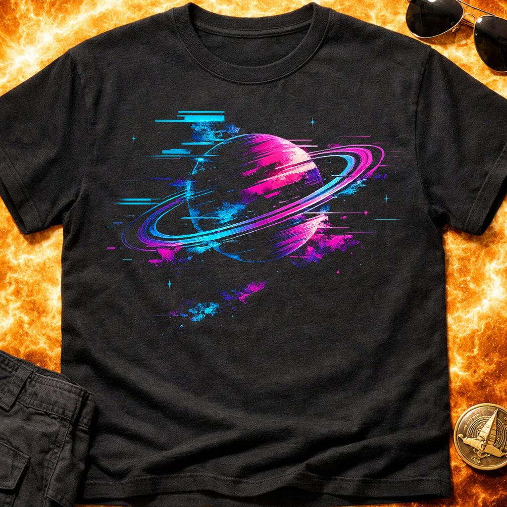 Neon Saturn Glitch T-Shirt product image 1