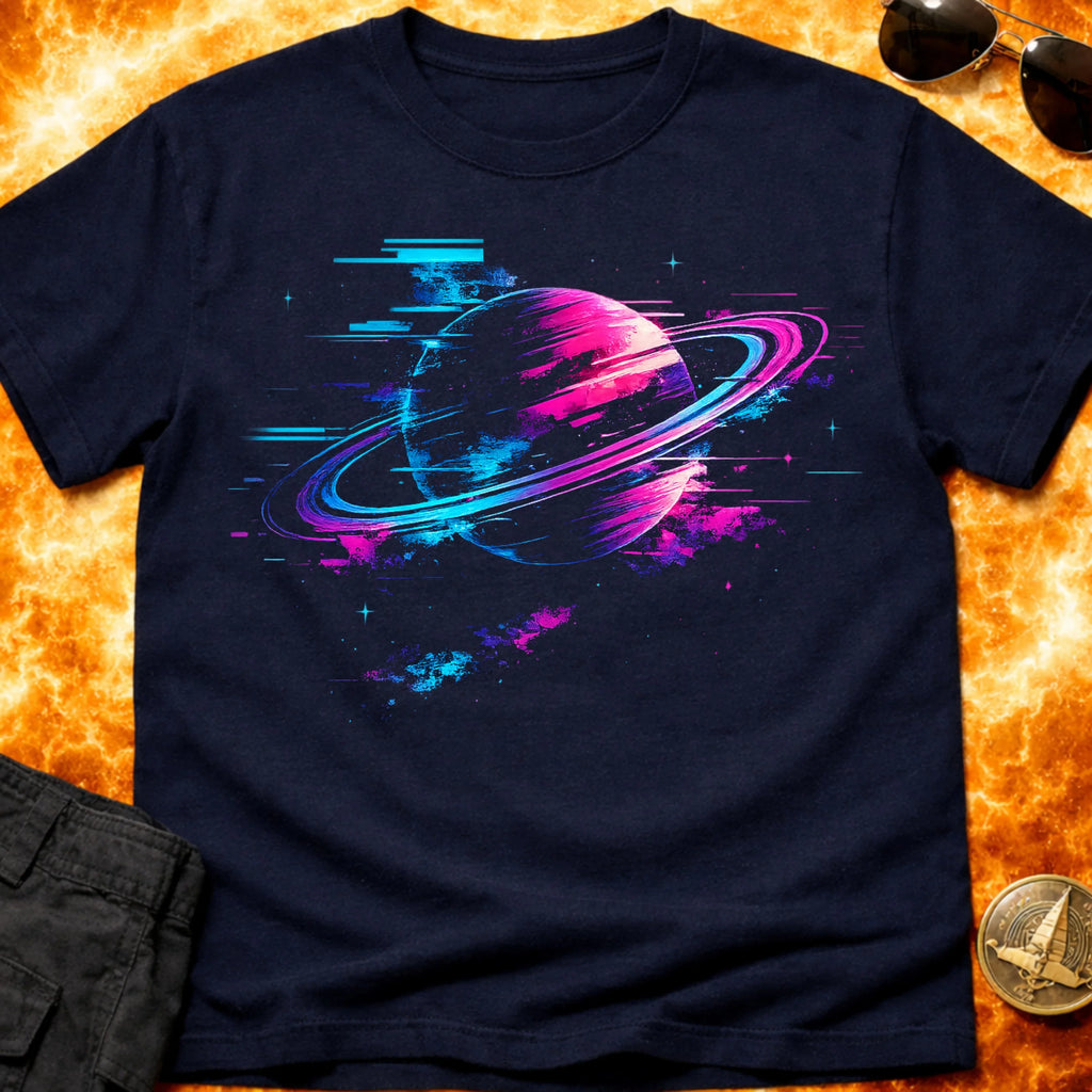 Neon Saturn Glitch T-Shirt product image 2