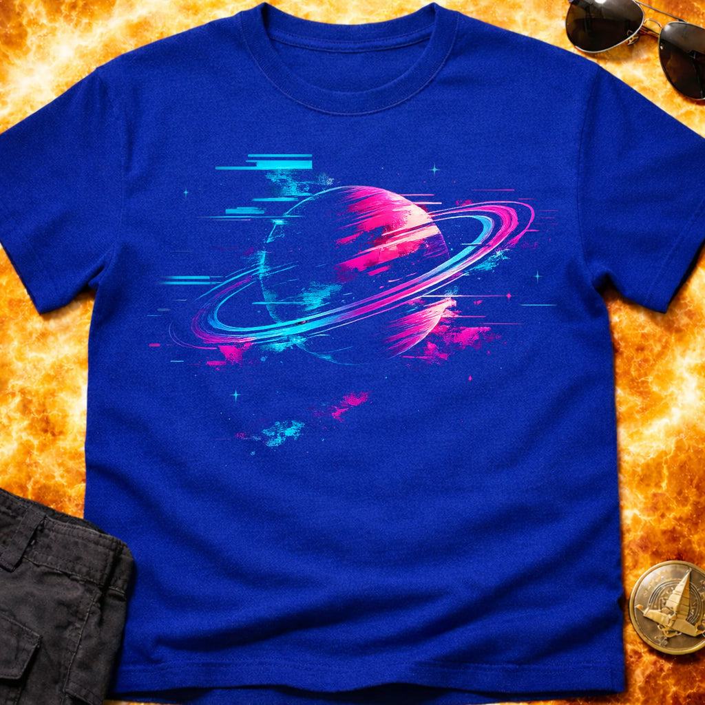 Neon Saturn Glitch T-Shirt product image 3