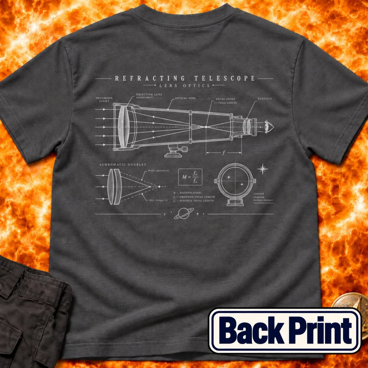 Refracting Telescope Schematic Back Print T-Shirt product image 6