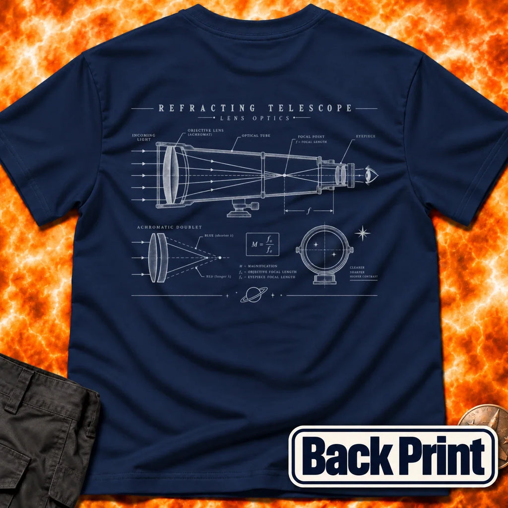Refracting Telescope Schematic Back Print T-Shirt product image 1