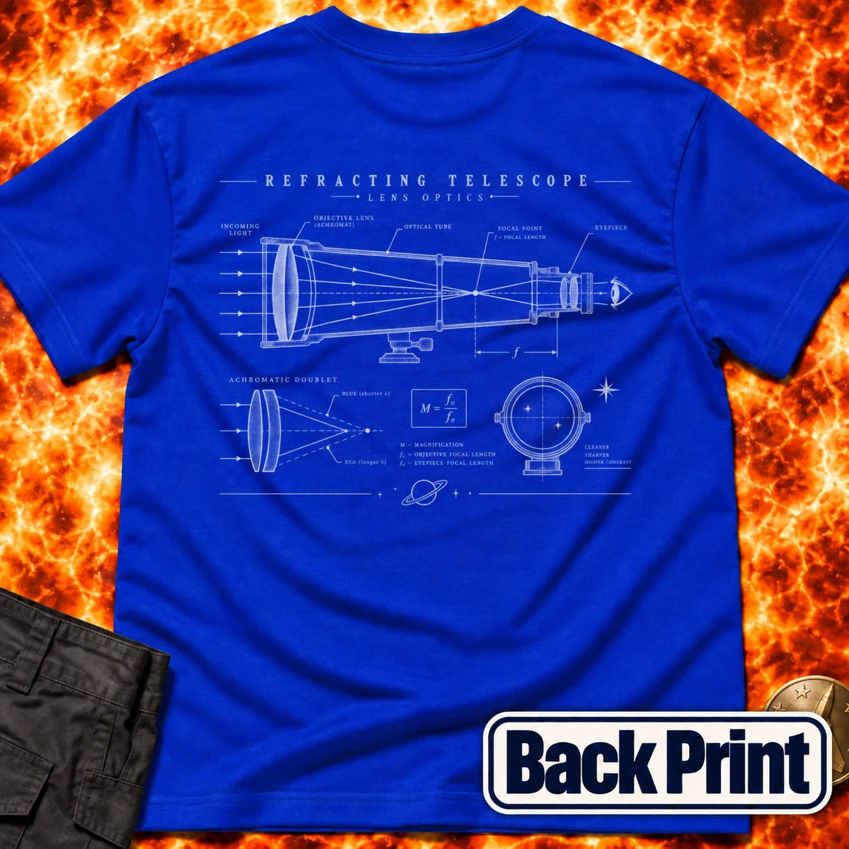 Refracting Telescope Schematic Back Print T-Shirt product image 3