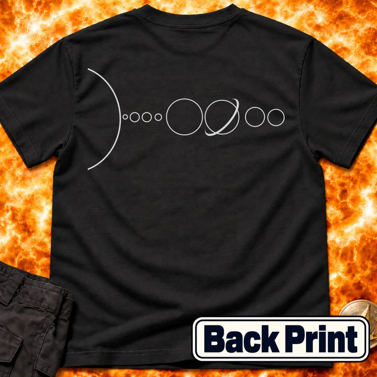 Solar System Minimal Line Back Print T-Shirt product image 1