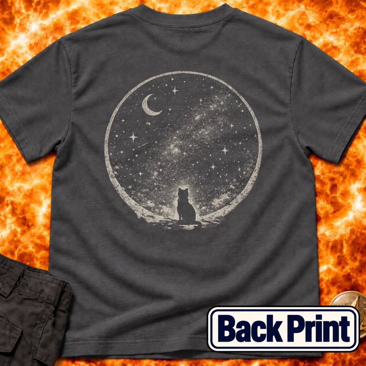 Starry Sky Cat Back Print T-Shirt product image 6