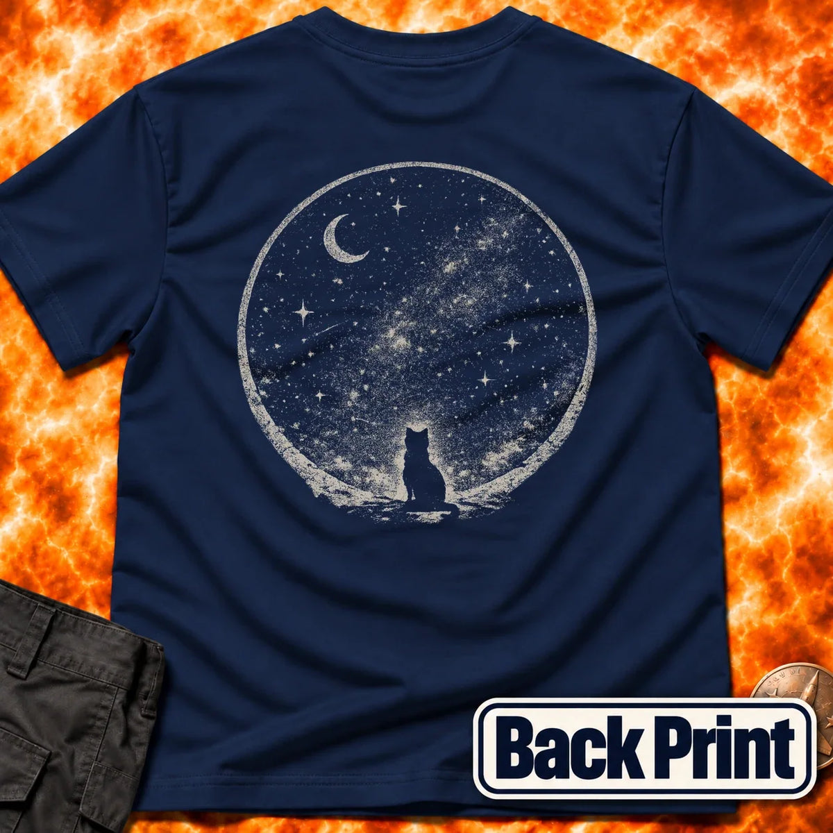 Starry Sky Cat Back Print T-Shirt product image 1