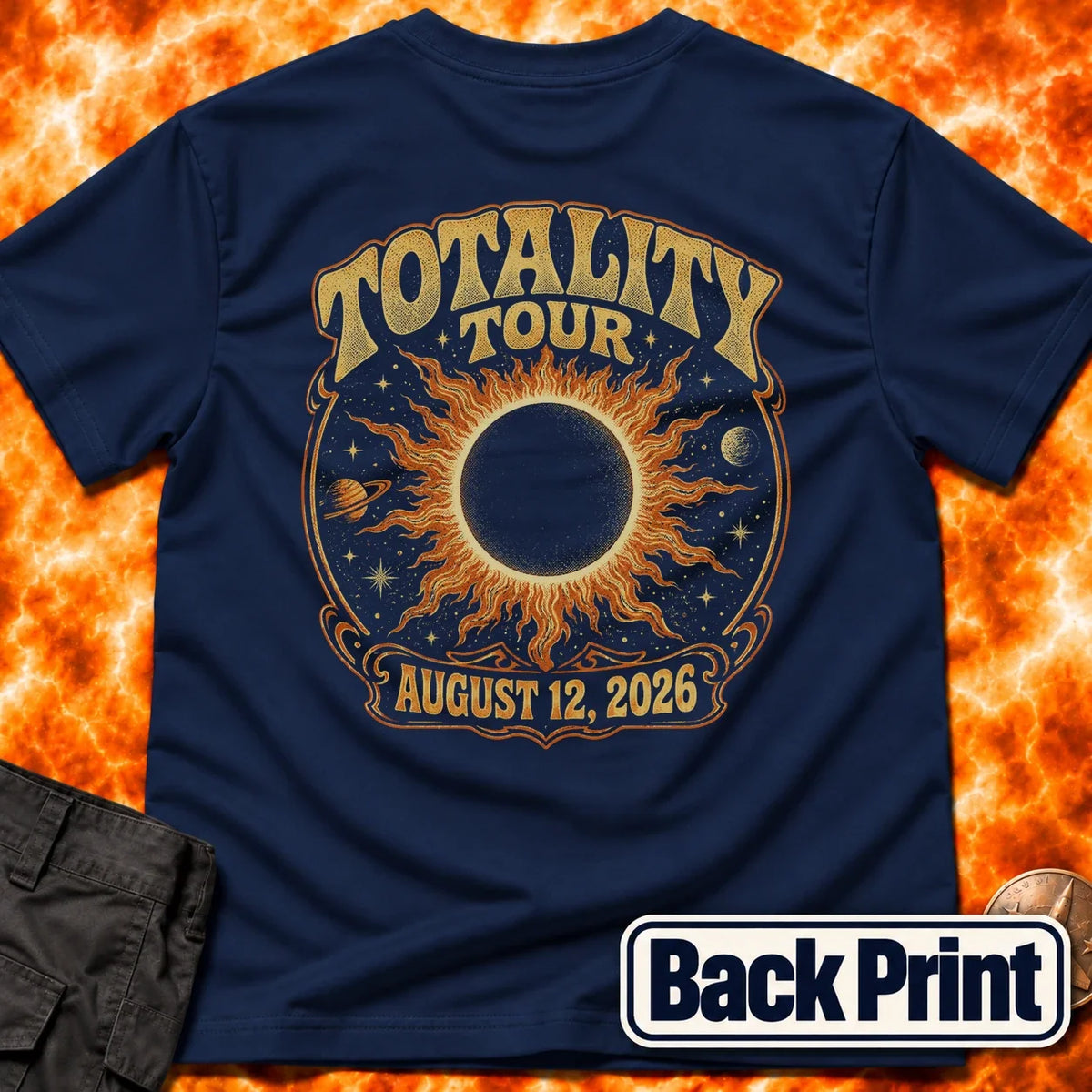 Totality Tour Eclipse 2026 Back Print T-Shirt product image 1