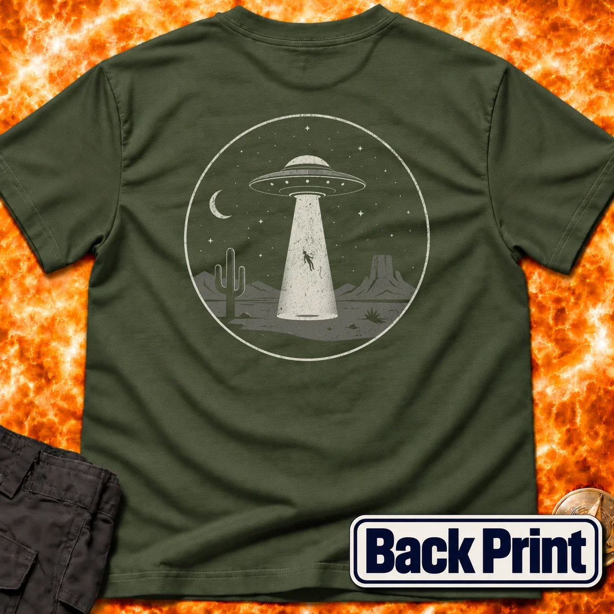 UFO Abduction Minimal Back Print T-Shirt product image 1